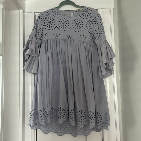 Zara Baby Doll Eyelet Ruffle Mini Dress - Size Small - Picture 3 of 5